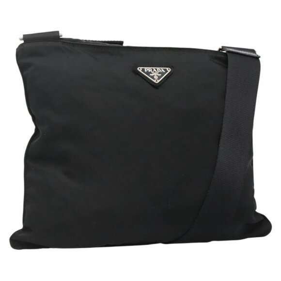 PRADA Shoulder Bag Nylon Black Silver Auth 132150 - Picture 1 of 16